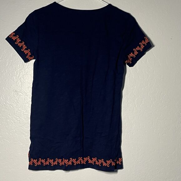 J Crew Embroidered Blouse Shirt Size XS Blue Orange Details Short Sleeve NWT $50 - Picture 6 of 10